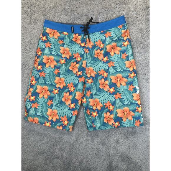 Hurley Board Shorts Blue Orange Water‎ Short Swim Trunks Mens Size 30 32x10 - Picture 1 of 7